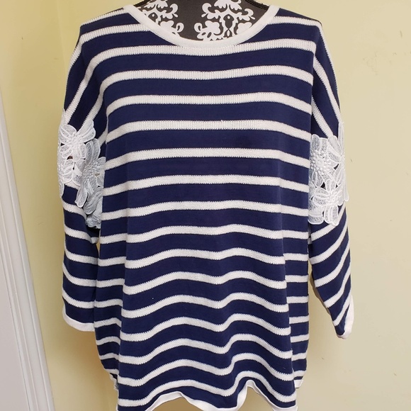 Lane Bryant Sweaters - Lane Bryant Striped Floral Applique Sweater, 22/24